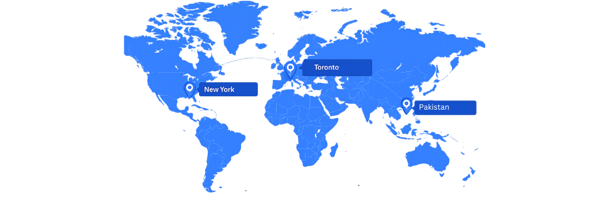 Go Rank High GEO agency service area map for USA, Canada, and Pakistan.