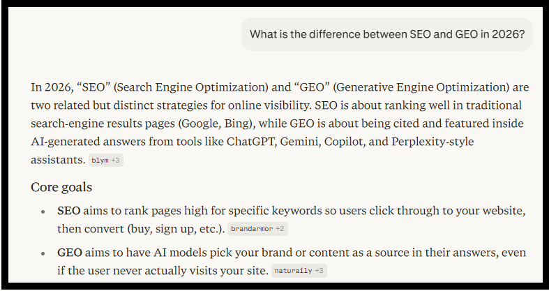 A screenshot of a Perplexity AI answer showing footnoted citations and brand mentions for a specific industry query.